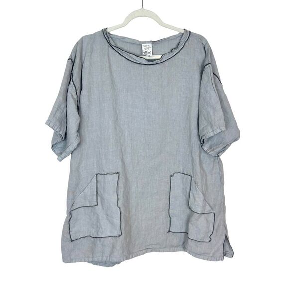 Match Point Blouse Womens Small Gray Oversized Boho Linen Pullover Tunic Top - Picture 11 of 11